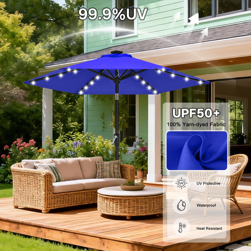 Solar Led Patio Umbrella with 24 Lights 7.5FT(Royal Blue)