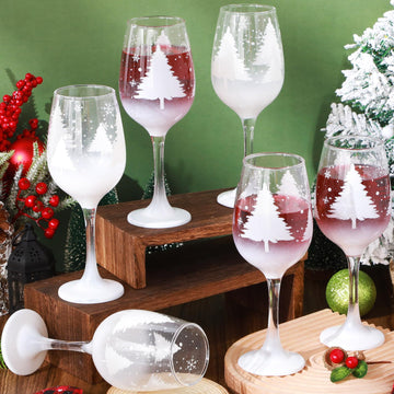 Christmas Wine Glasses Set of 6 with Stem 14.9oz Holiday Drinkware Gift