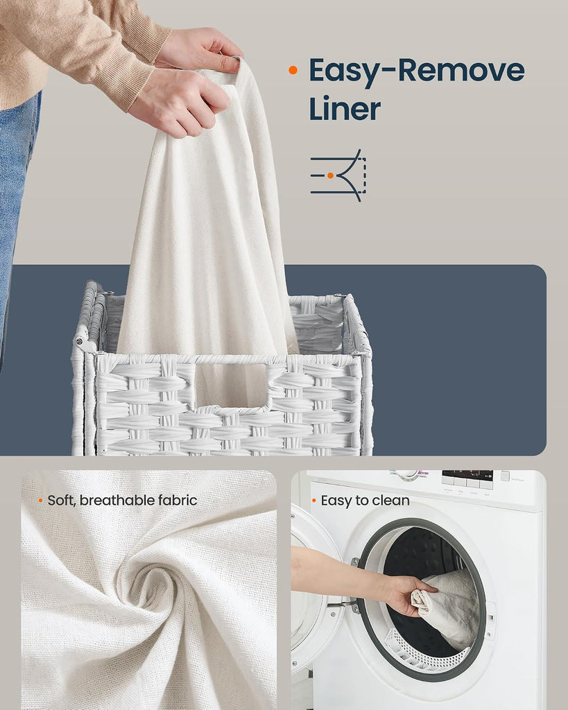 Laundry Hamper with Lid, Clothes Basket with Removable Liner and Handles, 23.8 Gallon, Foldable Narrow Laundry