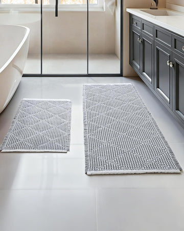 Waffle Bath Mat Set, Non Slip Bathroom Rugs Sets 2 Piece, Ultra Absorbent Long Bath Rug Runner Decor, Machine