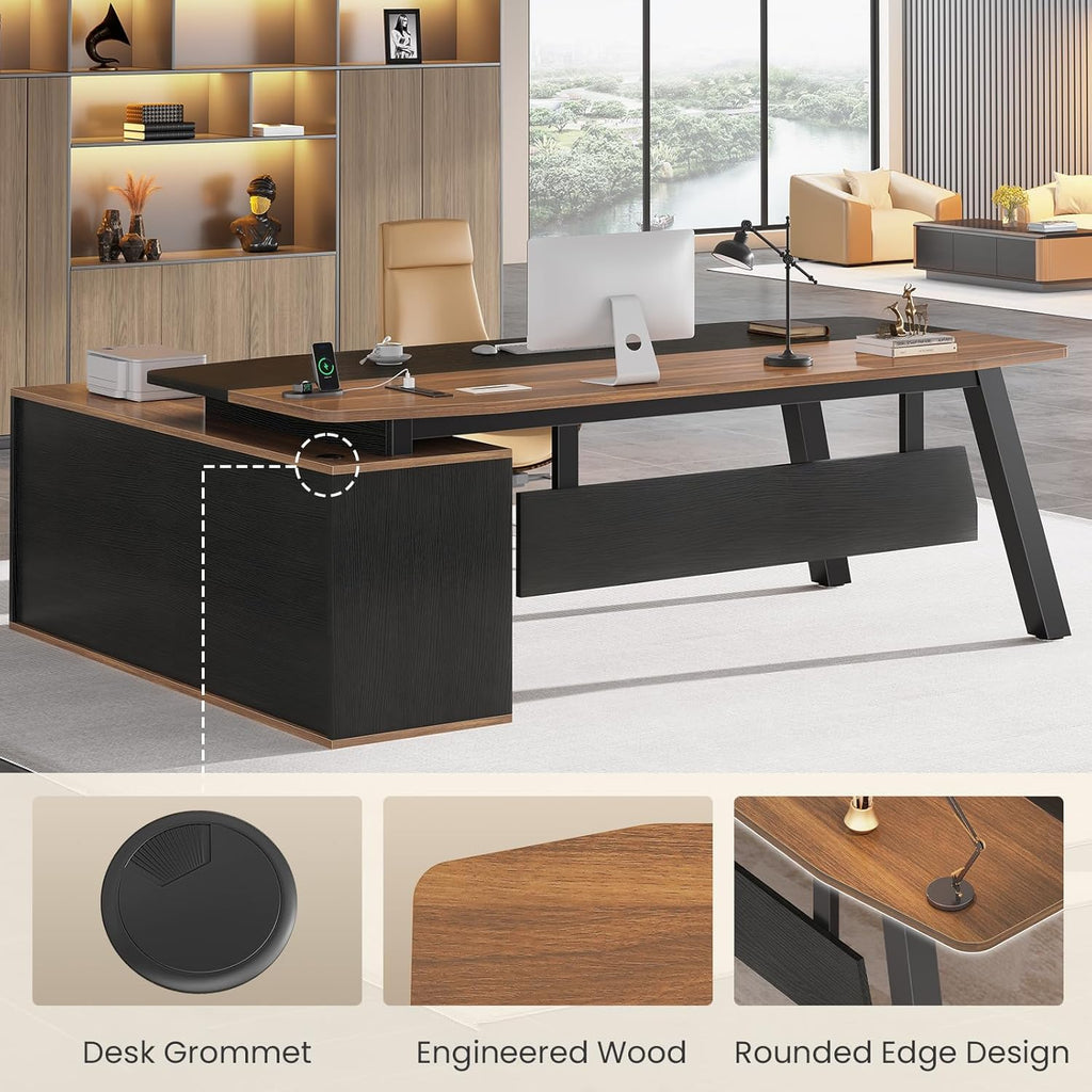 71" Executive Desk with File Cabinet, Large Office Desk with Drawers and Shelves