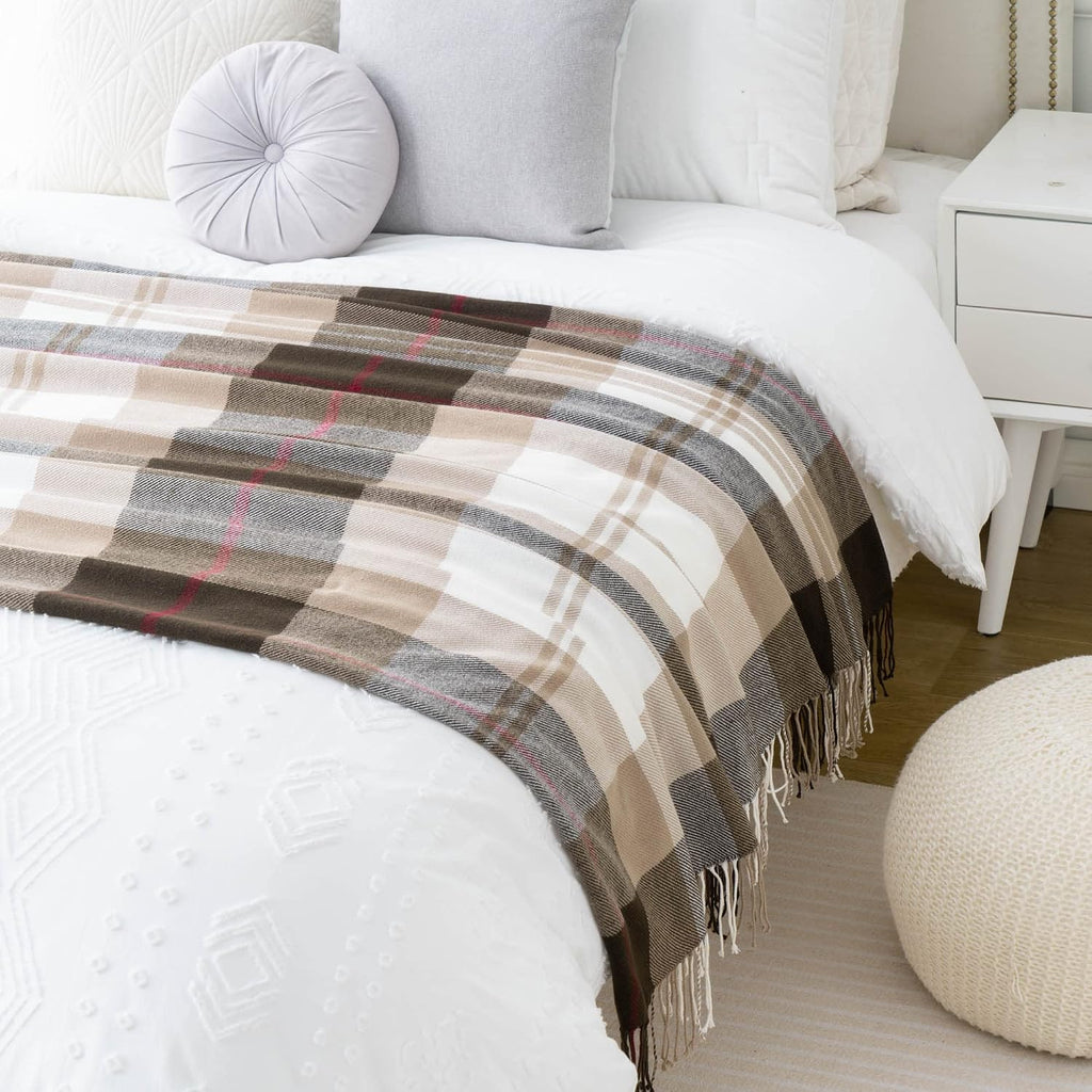 Brown Plaid Throw Blanket, Sofa (50"x60", Coffee)