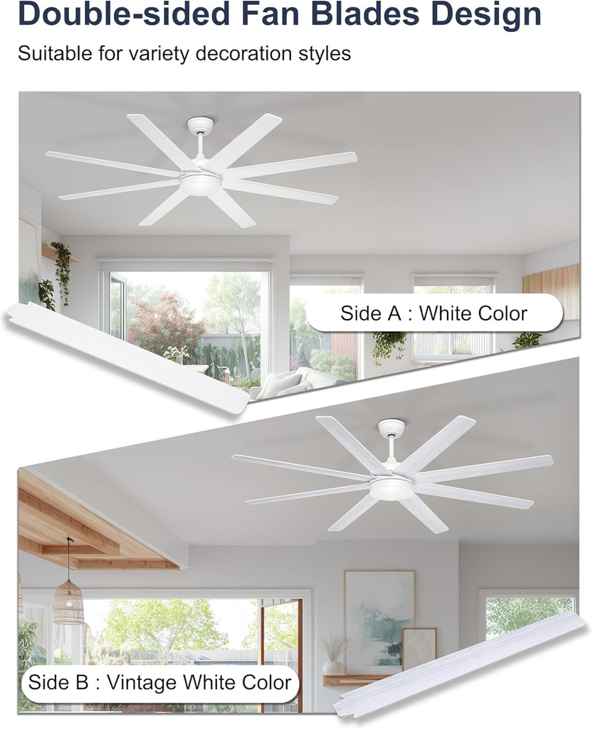 72 Inch Large Ceiling Fans with Lights, 8 Blades White Ceiling Fan Remote/APP Control, Dimmable