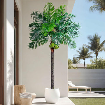 Artificial Phoenix Palm Tree 8.2ft Tall - Fake Large Tropical Tree with Adjustable Leaves, Realistic Faux Sago Palm