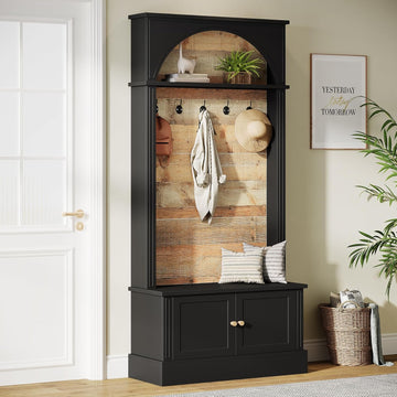 70.86" Hall Tree with Storage Bench, 4-in-1 Design Entryway Bench with Coat Rack, Farmhouse Hall Tree with 5 Hooks