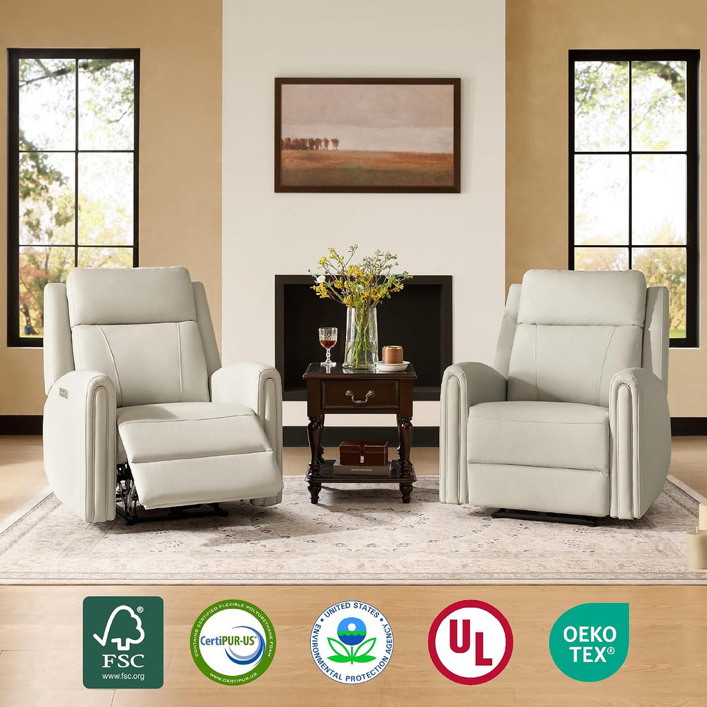 Zero Wall Hugger Power Recliner Chair , Modern Electric Reclining Chair with USB & Type-C Ports, Faux Leather