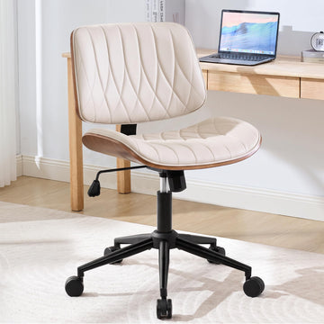 Armless Office Chair Leather - Mid Century Walnut Desk Chair White