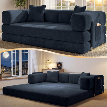 78.8" Convertible Futon Sofa Bed, Boneless Couch | Corduroy Boneless Loveseat Sleeper Sofa, Modular Futon Couch with