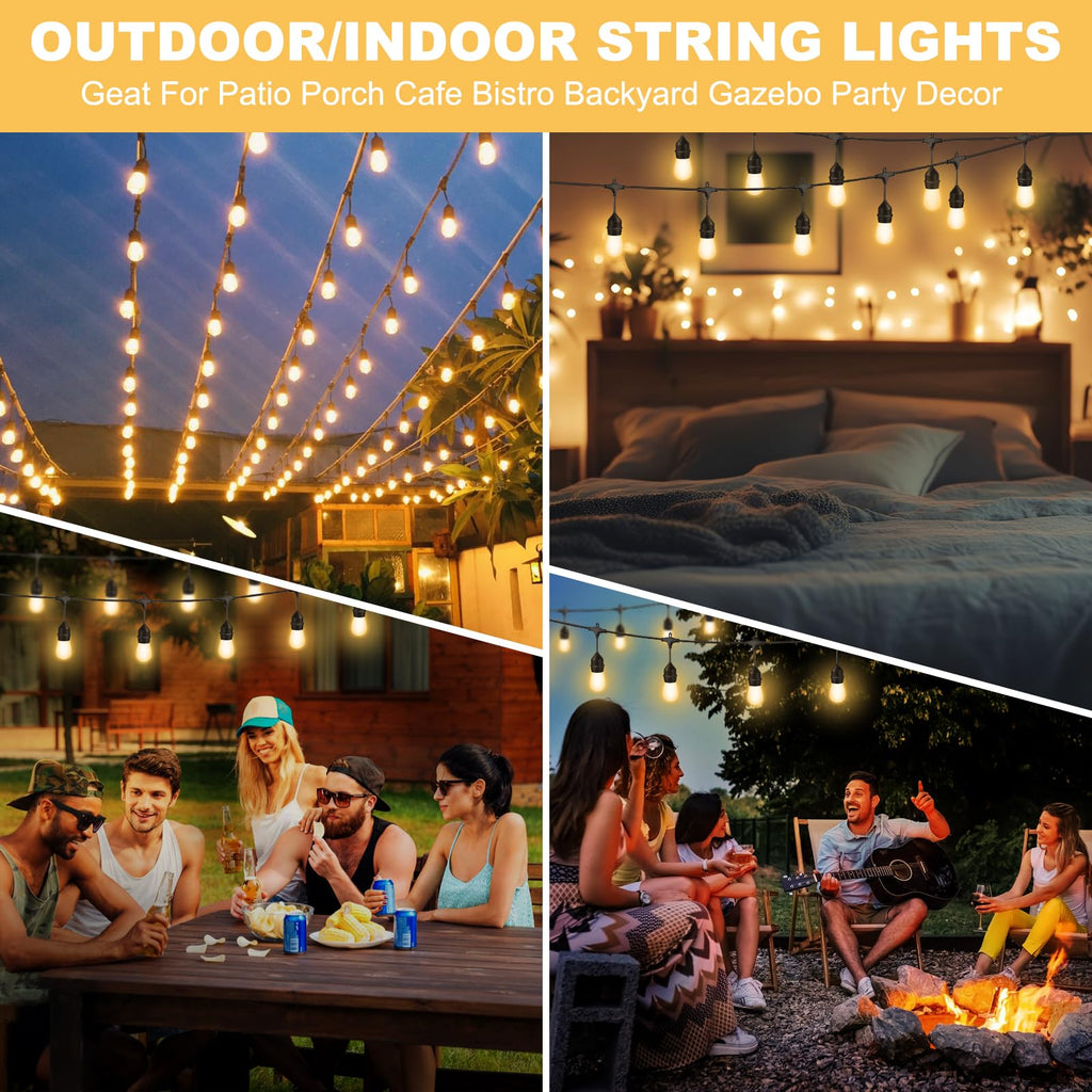 Outdoor String Light 64Bulbs (1.5FT Bulbs Spacing), 120W Dimmer Remote