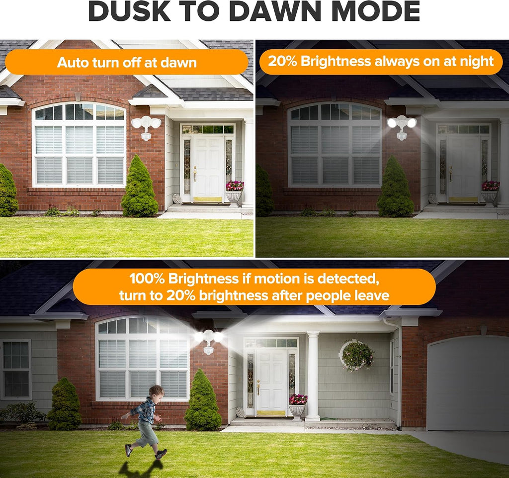 34W 3000 Lumen Motion Sensor Outdoor Lights, 5000K Daylight, IP65 Waterproof Flood Lights Outdoor with Night Light