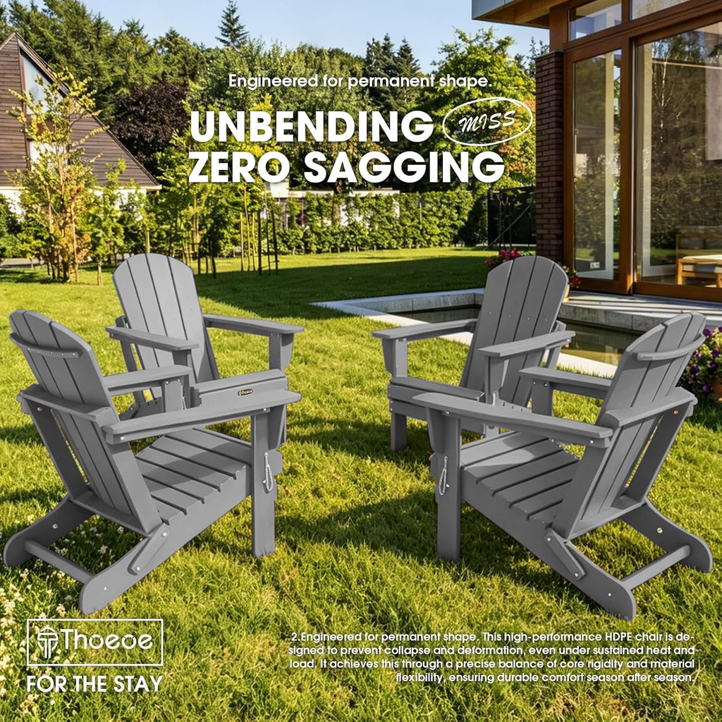 Folding Adirondack Chair Set of 2, HDPE All-Weather Outdoor Chair | Fire Pit Chair, Plastic Patio Chair for Deck, for