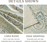 Vintage Blue Printed Tablecloths Rectangular: Floral Linen Farmhouse Table Cloth - Damask Patterned 