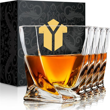 Old Fashioned Whiskey Glasses 10 OZ Rocks Glasses Set of 4, Gift Box - Barware For Bourbon, Scotch, Rum glasses for