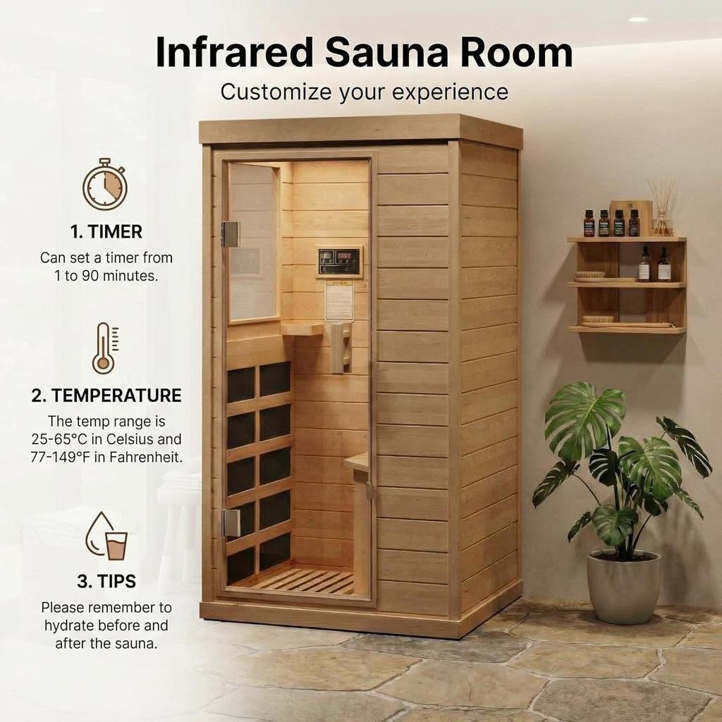 Far Infrared Sauna 1 Person Indoor Dry Sauna with Low EMF 1200W/110V Heaters Panels, Chromotherapy, MP3 Speaker