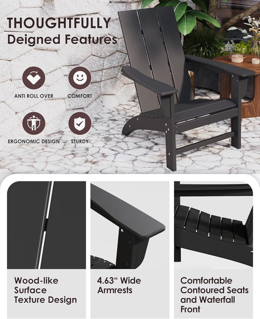 Poly Lumber Adirondack Chair, All-Weather Resistant Outdoor Patio Chairs, Look Like Wood, Pre-Assembled Outdoor Fire