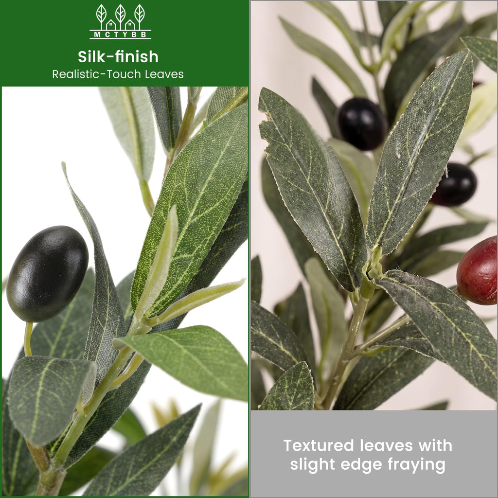 Fake Olive Tree 6FT Tall 1Pack with White Planter Decor