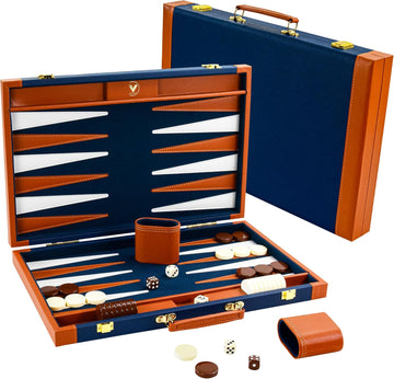 Premium Backgammon Sets for Adults, 17.5 Inch Large Backgammon Board Games, Portable PU Leather Travel Backgammon Set