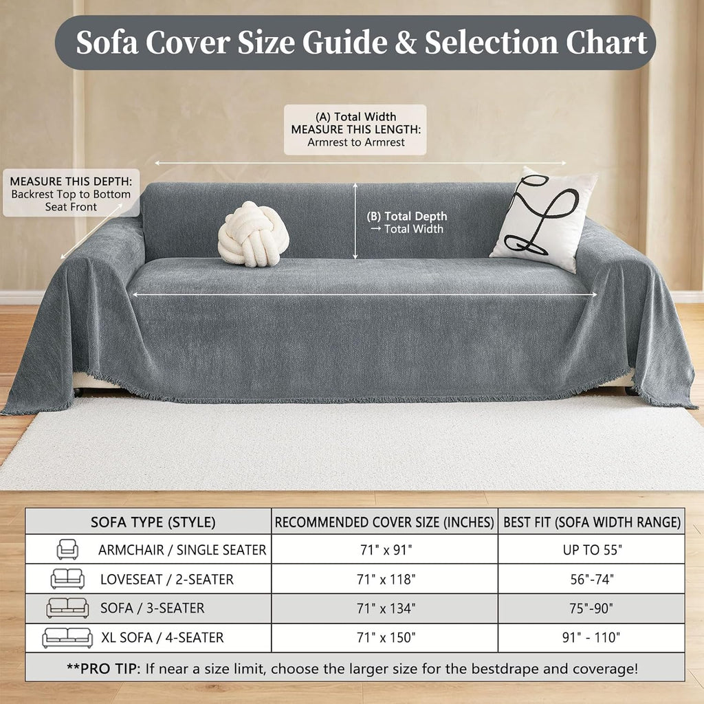 Couch Cover for Dogs, Boho Sofa Covers for 3 Cushion Couch Washable, Chenille Sofa Slipcover for Pets, Soft Loveseat