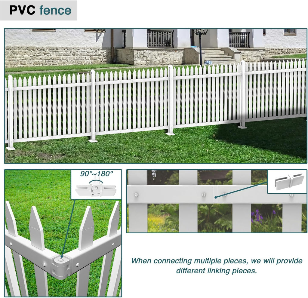 2 Sets 36" H x 84" W Vinyl Picket Fence Panels White Decorative Fence for Garden Yard Pool Walkway (34 Pickets