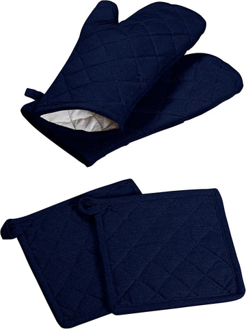 Oven Mitt (7"x13") & Pot Holder (8"x8") 100% Cotton Set of Heat Resistant Oven Gloves & Hot Pads for Gifts, BBQ