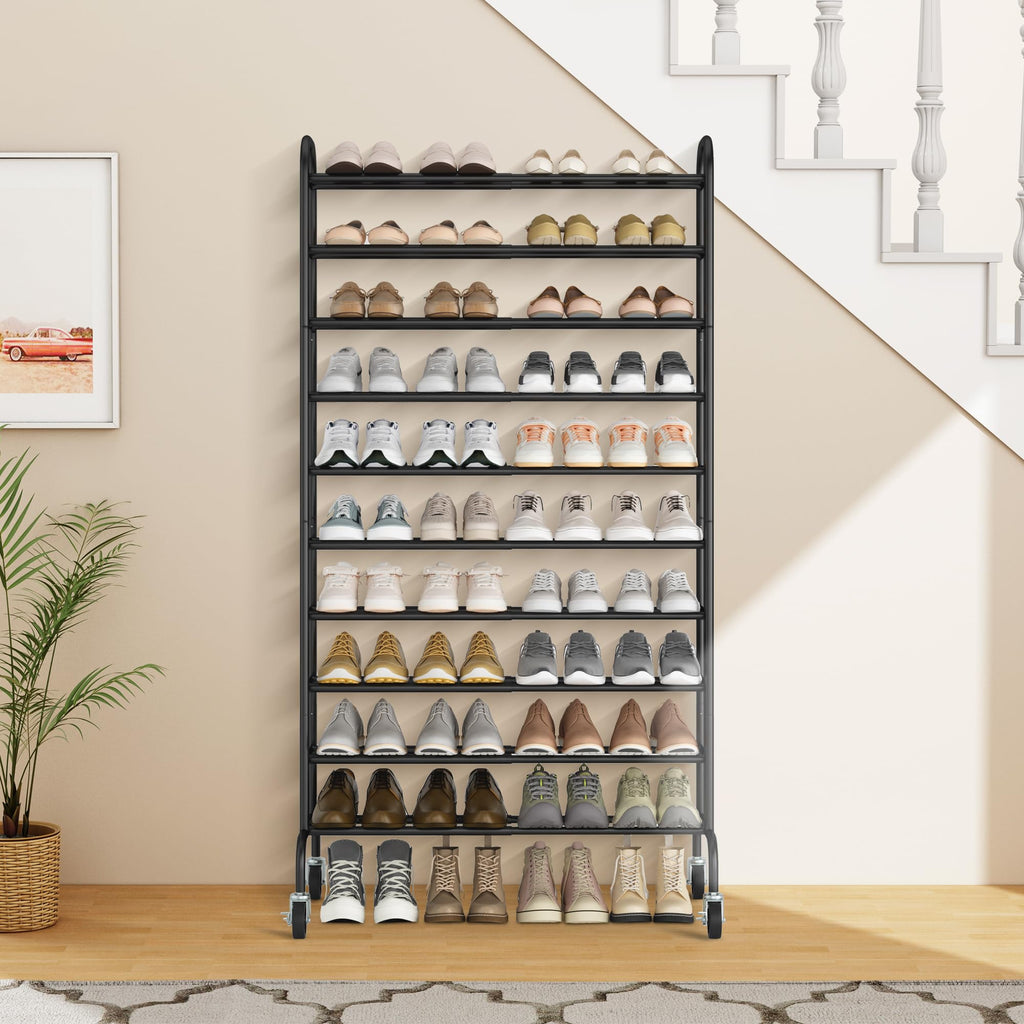 10-Tier Expandable Shoe Rack, 44 Pairs Tall Shoe Rack, Black