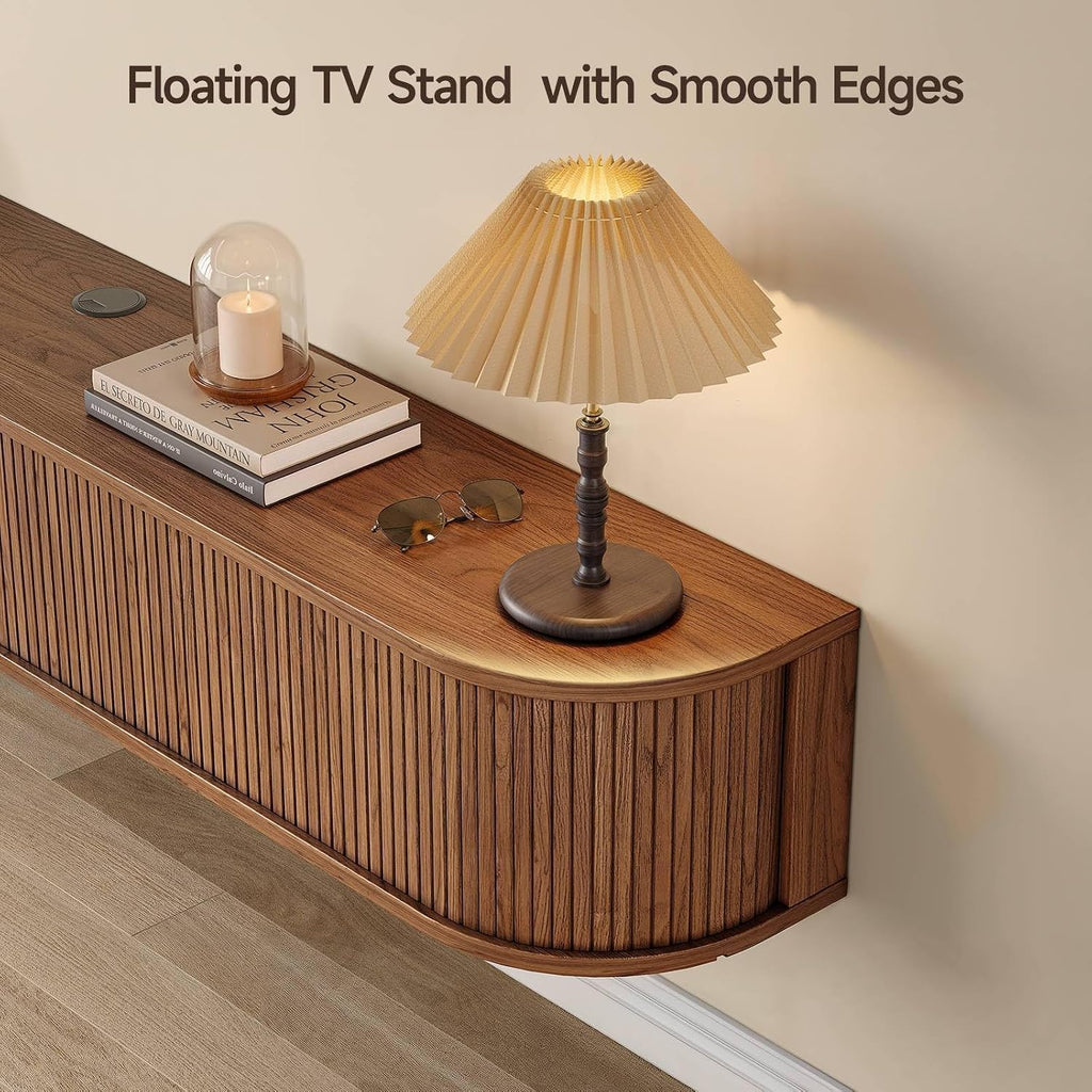 71" Floating TV Stand with Power Outlet for TVs up to 80", Fluted Entertainment Center with Remote Control for LED