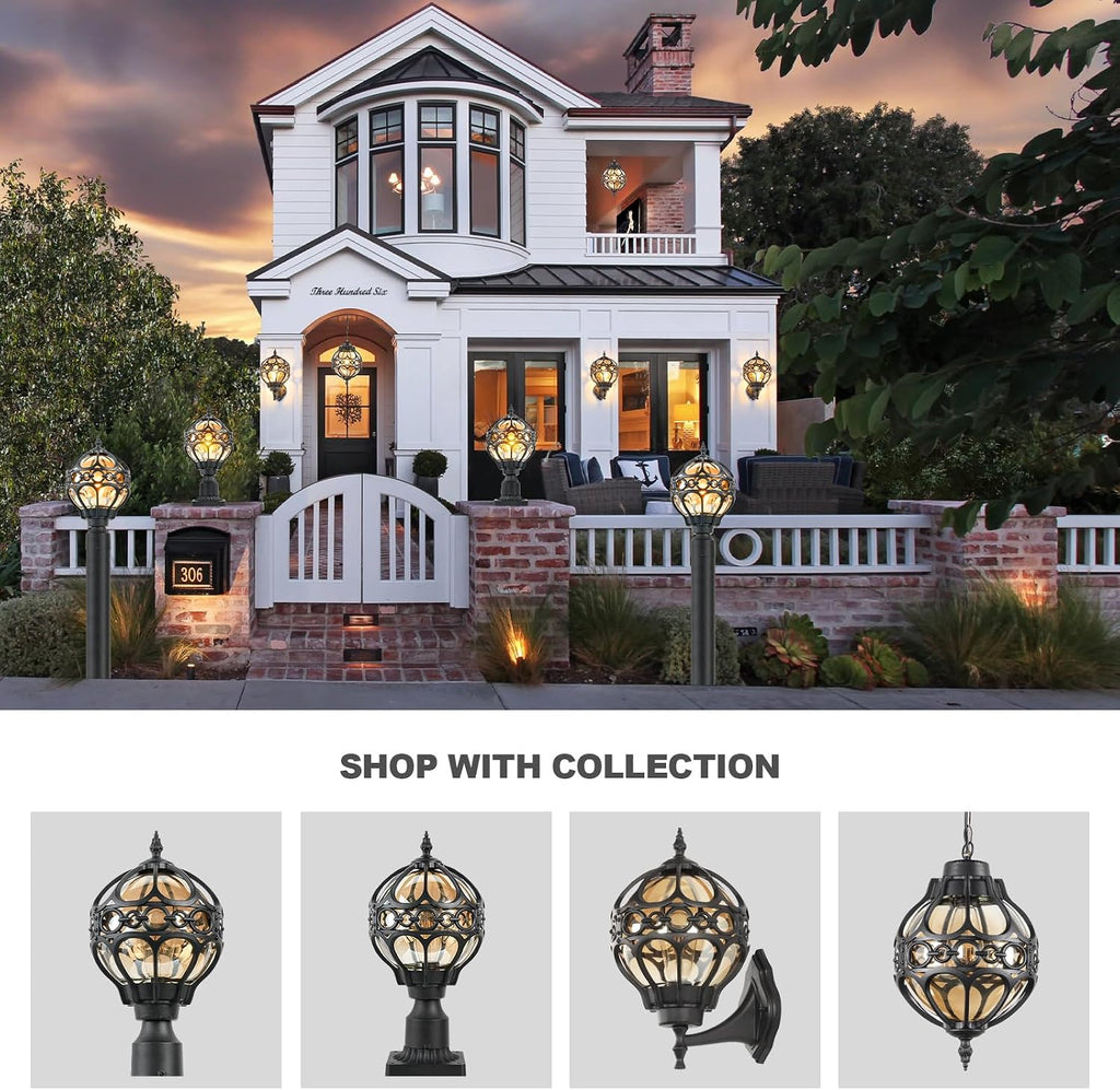 Globe Outdoor Pendant Lights for Porch Patio Entryway, Black Aluminum Anti-Rust Hanging Light Fixture