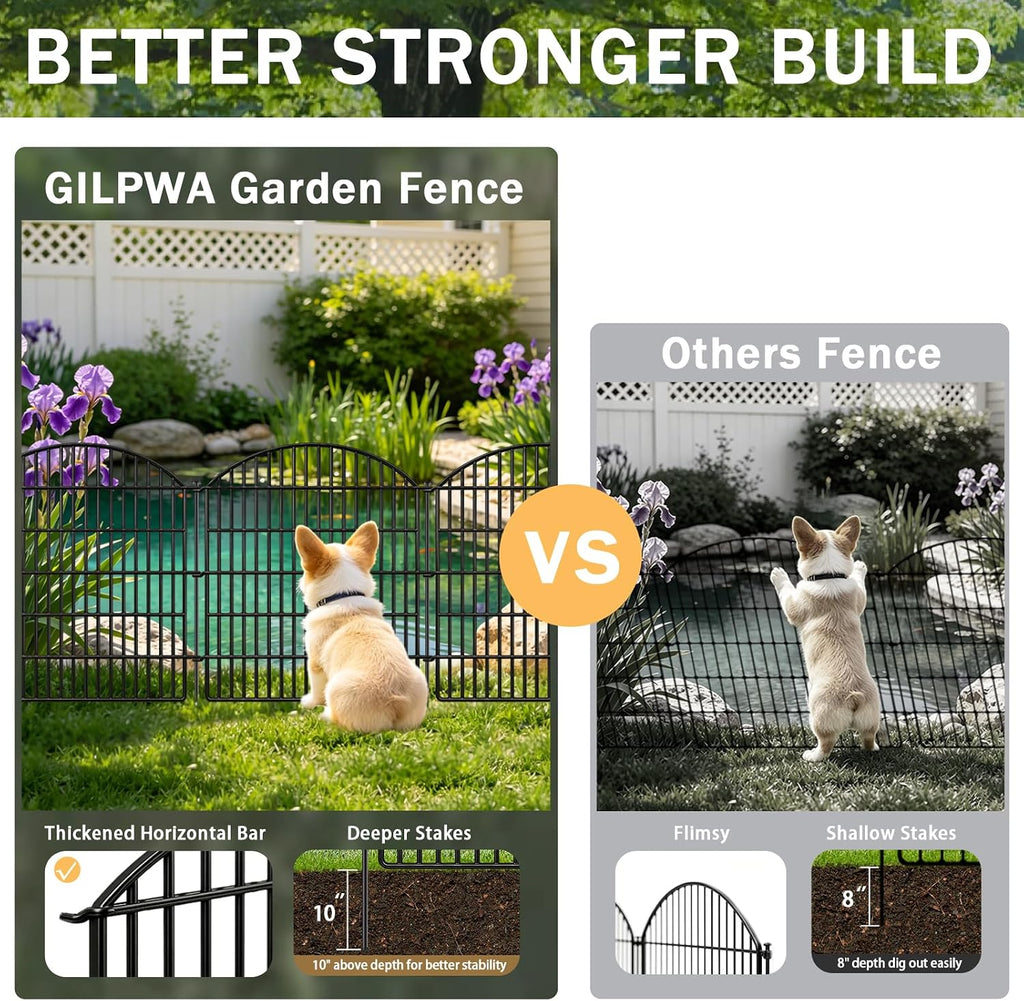 10 Panels Garden Fence Animal Barrier, 33 in(H) X 24 ft(L) Dog Fence Outdoor for Yard Rustproof No Dig Fencing