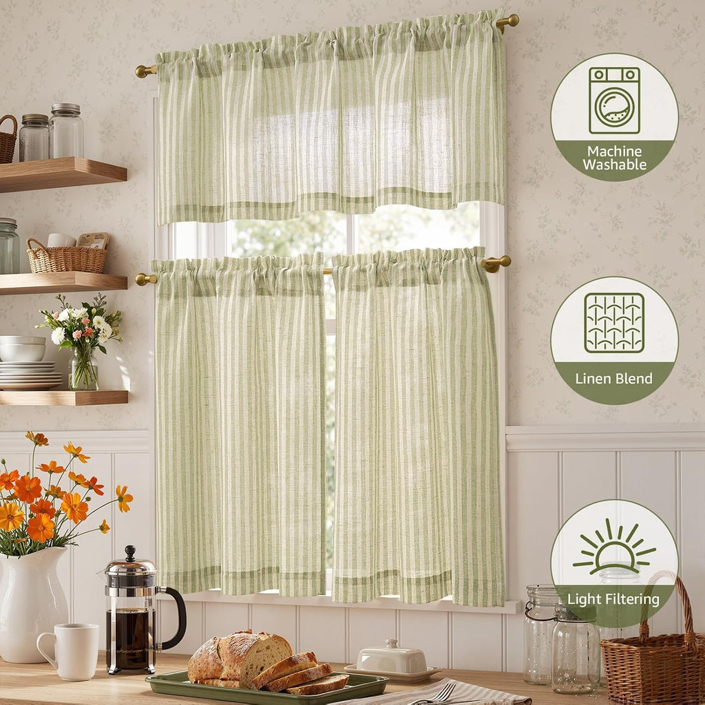 Kitchen Curtains and Valances Set Striped Tier Curtains Ticking Stripe Linen Curtains Pinstripe Cafe Curtains