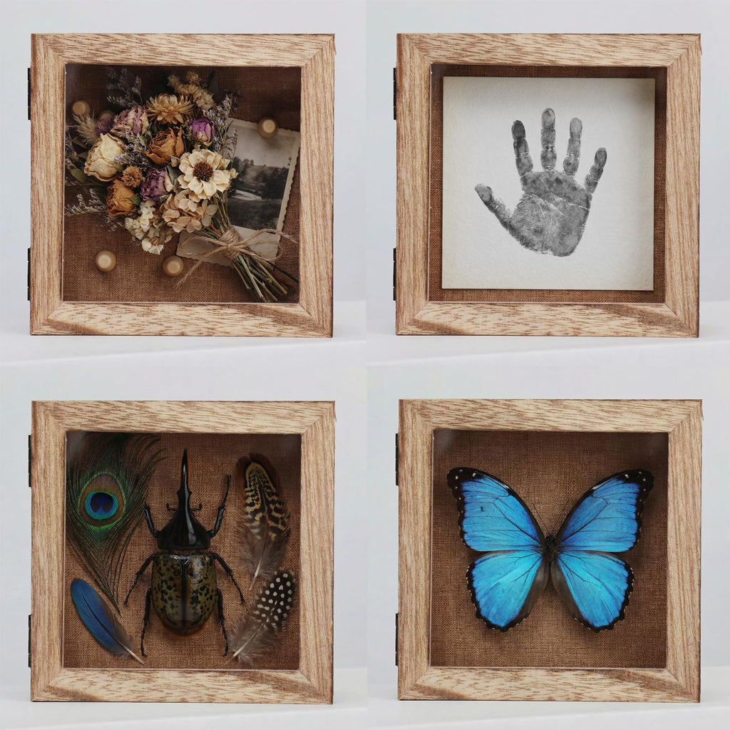 5x5 Small Shadow Box Frame Display Case, Magnetic Door, with Linen Back, for Memory Box, CD Frame Display Case