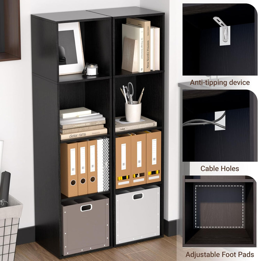 4 Cube Storage Organizer, 4 Tier Cube Low Bookcase Freestanding Storage Display Organizer