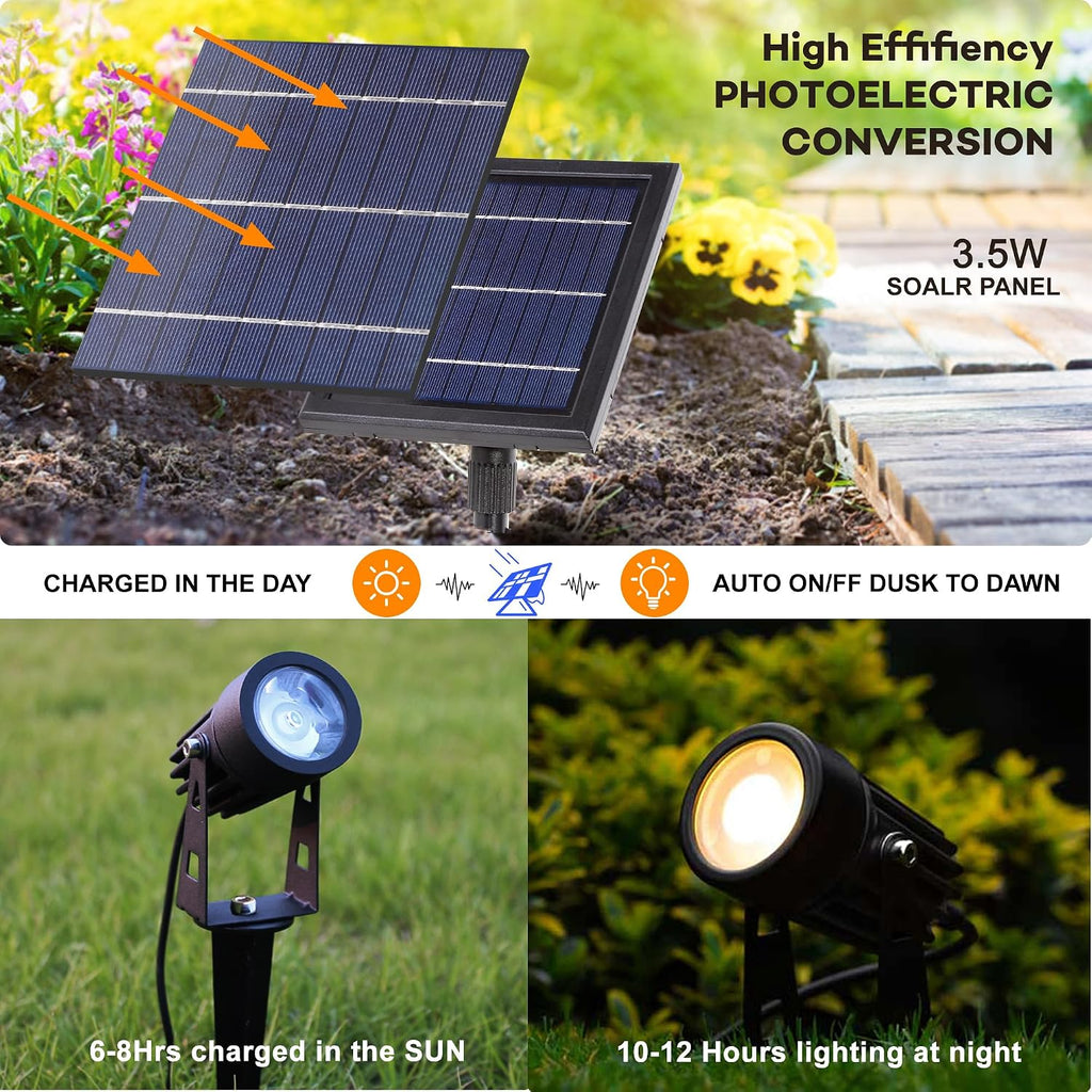 Solar-Powered Cast Aluminium Warm White LED Spotlight for Outdoor Garden Yard Landscape Tree Uplight Downlight