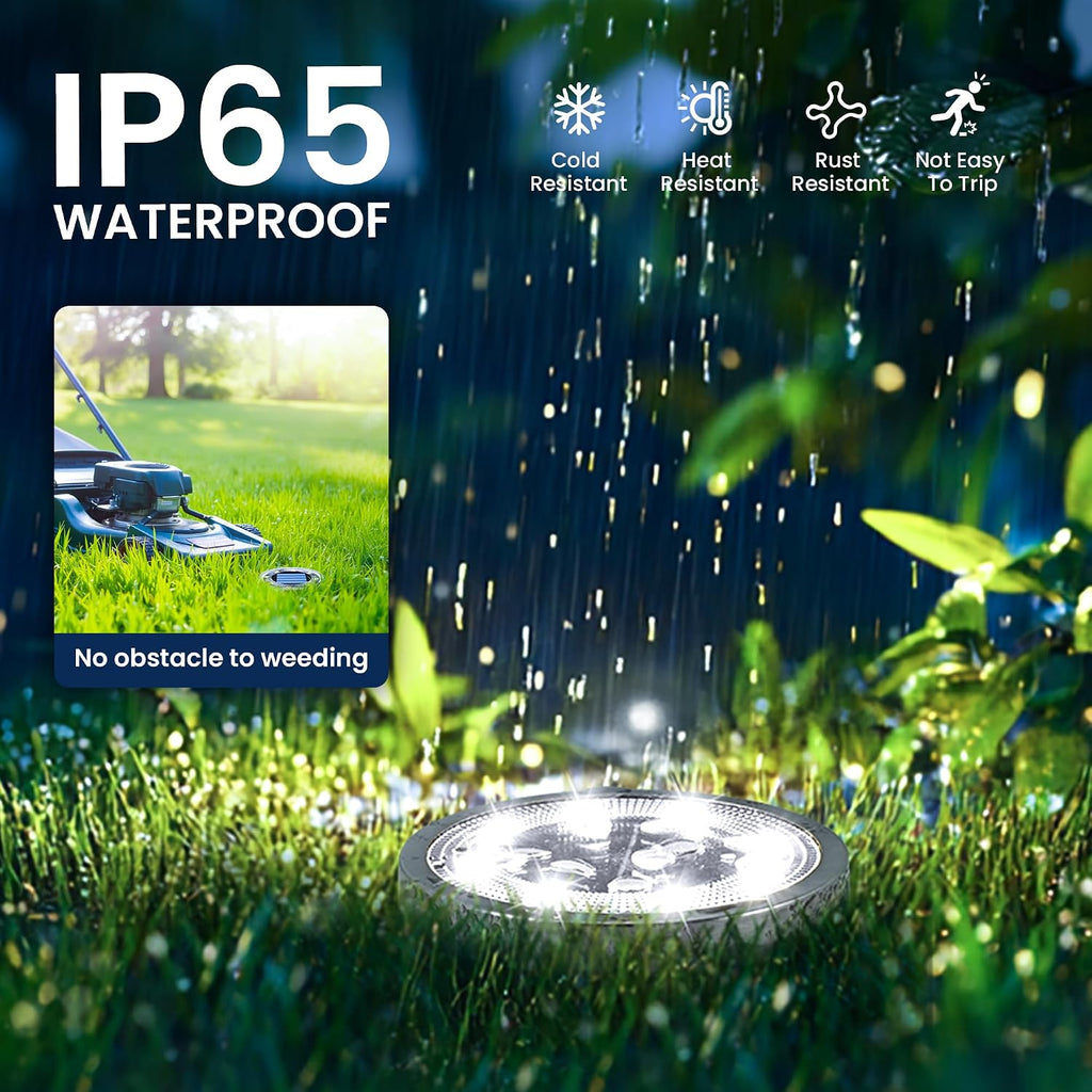 10 Pack Solar Ground Lights Outdoor, Backyard Decor Cool White | IP65 Waterproof Stainless Steel Landscape Lighting