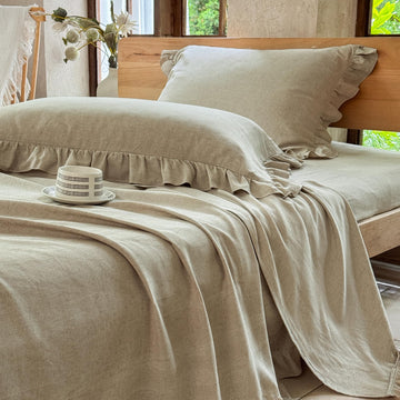 100% French Linen Ruffled Sheets, Linen