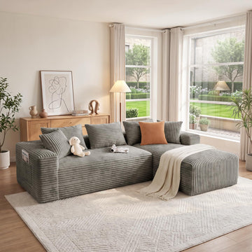 Couch ≈105inch, L-Shaped Sofa, Boneless Couch, with Chaise (Khaki)