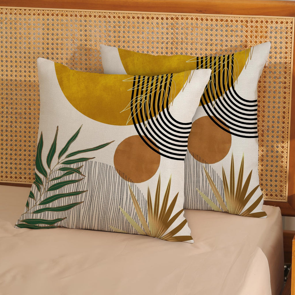 Mustard Yellow Boho Pillow Covers 20x20 Inch 2 Pcs Tropical Leaf Mid Century Outdoor Decor Throw Pillows Modern
