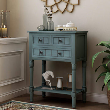 Narrow Console Table, Farmhouse Entryway Table Slim Sofa Table with Three Storage Drawers and Bottom Shelf, Wood