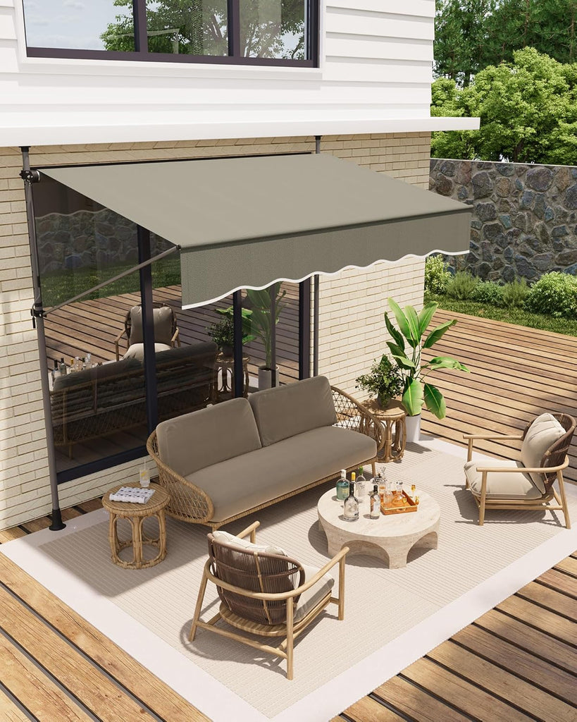 118'' Manual Retractable Awning , Angle & Height Adjustable Sunsetter Retractable Awning, Exterior Outdoor Sunshade