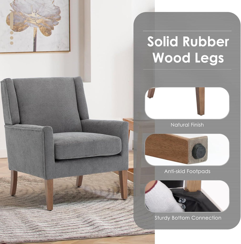 Modern Wingback Living Room Chair, Upholstered Fabric Accent Armchair, Single Sofa Chair with Lounge Seat and Wood