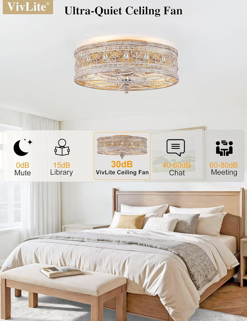 Farmhouse Fandelier Ceiling Fan with Light and Remote,Rustic Country Cottage Crystal Caged Wood-Look Light Fixture