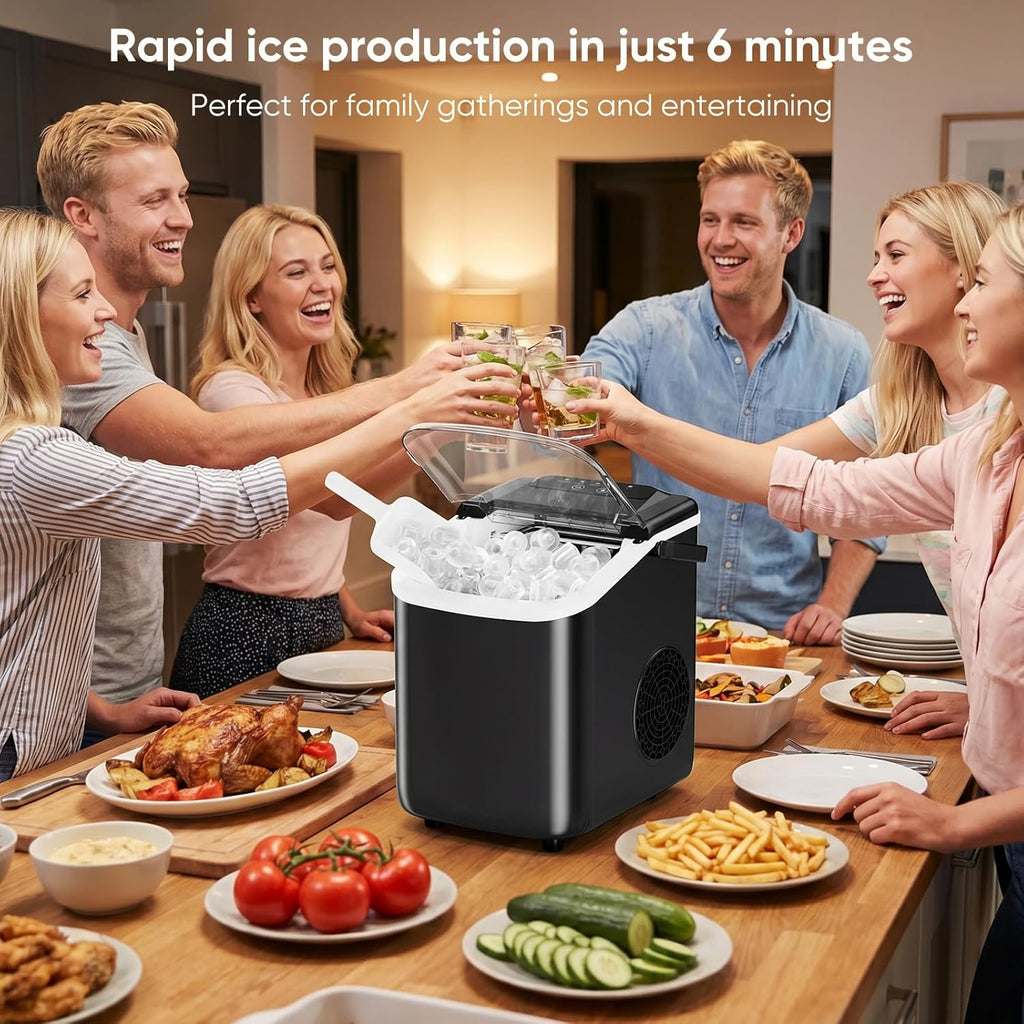 Ice Maker Countertop, Ice Machine with Portable Handle, Basket and Scoop, 26lbs Daily, 9 Bullet Cubes in 6~8 Mins