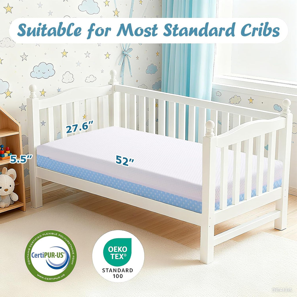 Crib Mattress Dual Sided Memory Foam Baby Toddler Bed Mattress, 52" x 27.6" x 5.5" Soft Breathable Mattresses