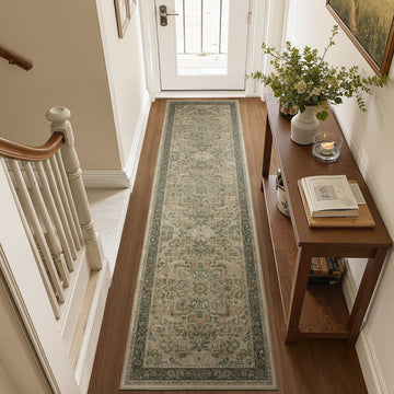 Moody Distressed 2x8 Runner Rugs s Entryway, Vintage Medallion Carpet Runner /Bedroom Bedside/Laundry Room/Bathroom