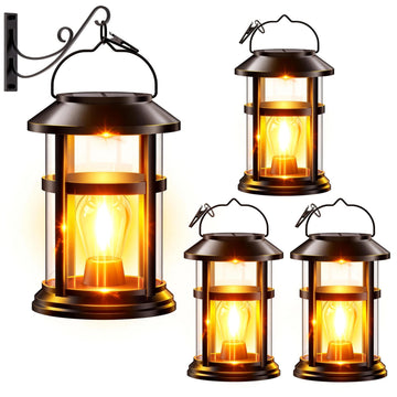 Solar Lanterns Outdoor Waterproof with Wall Mount Kit, Upgraded Brighter Hanging Solar Lights for Outside, Auto