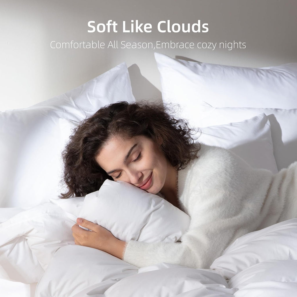 Feather Down Comforter Queen,Hotel Style Bedding Comforter,750+ Fill Power,1200TC,100% Organic Cotto