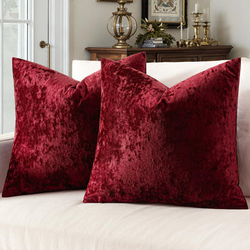 Christmas Velvet Throw Pillow Covers Burgundy 18x18 inch Set of 2