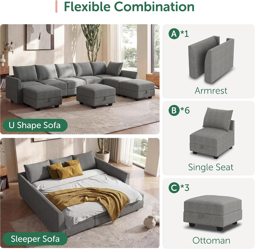 Oversized Modular Sectional Sofa with Storage Seats Reversible Couch with Ottomans U Shaped Modular Sectional Couch