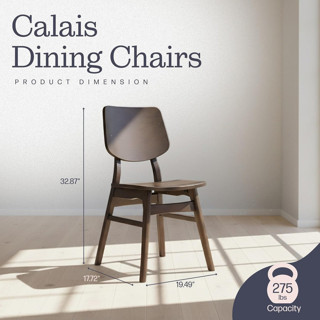 Mid Century Modern Set of 2 Dining Chairs - Solid Wood Chair Set with Minimalist Design for Dining