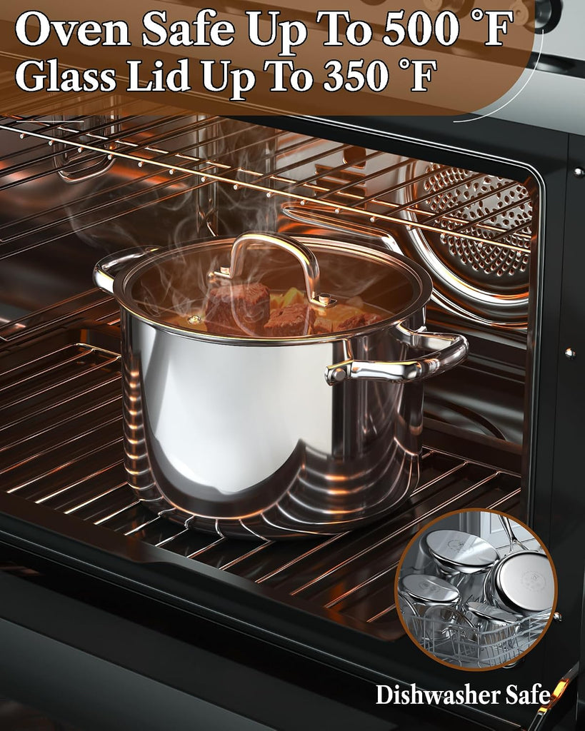 7-Piece Tri-Ply Clad Stainless Steel Cookware Pots & Pans Set | Fully Clad Stockpot & Saucepan with Lids, Fry Pan