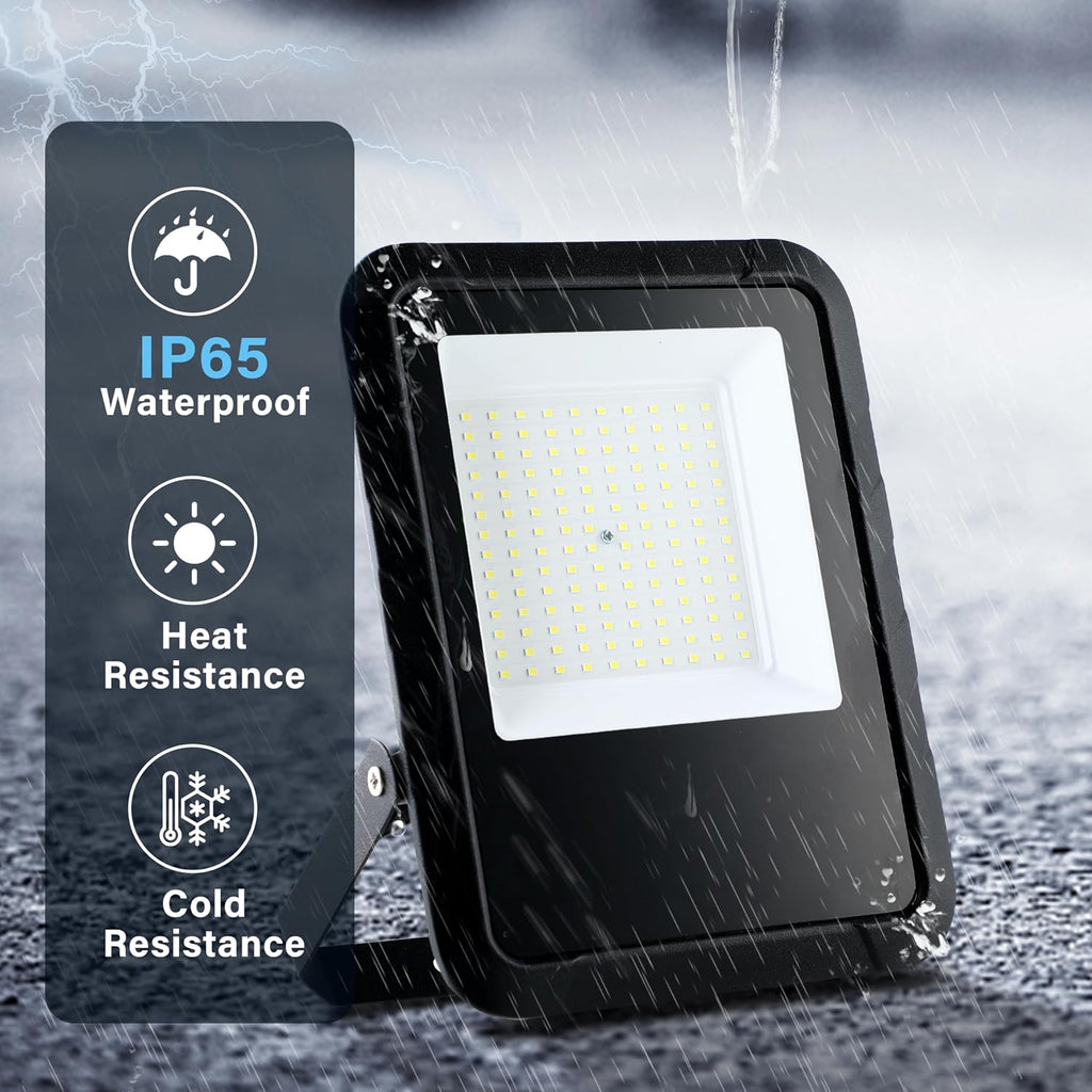 2 Pack LED Flood Lights Outdoor, 100W 10000LM Super Bright Outside Work Light with Plug, IP65 Waterproof, 6500K